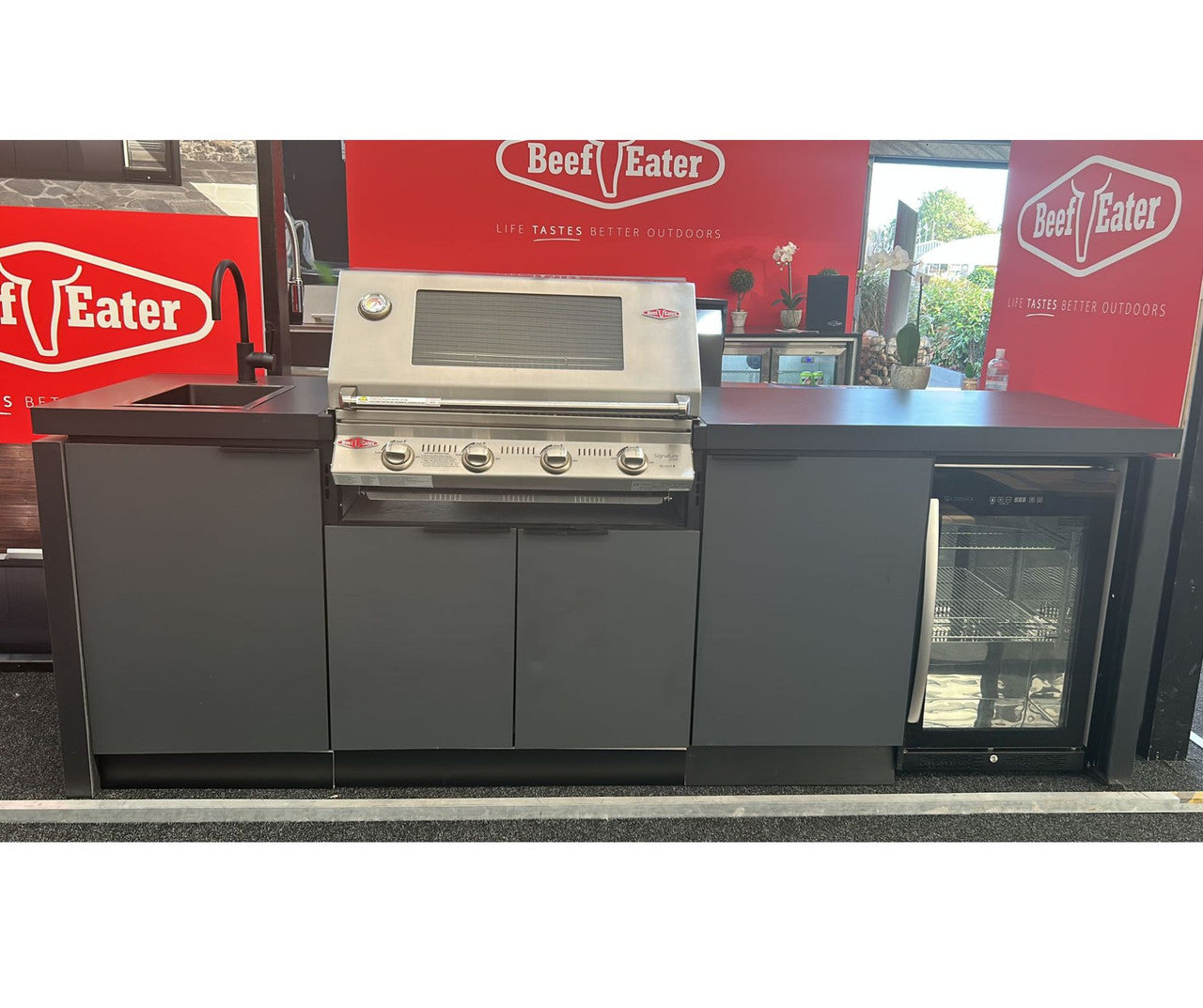 Beefeater Cabinex Outdoor Kitchen Includes S30000SS Series 4 Burner BBQ Head with stainless steel cooking tops, Fridge & Sink - Image 7
