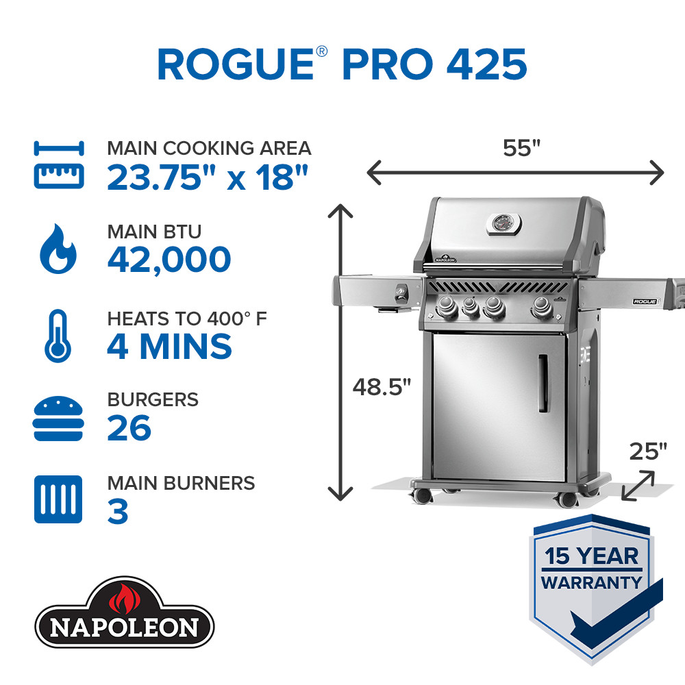 Napoleon Rogue® PRO 425 SIB Gas BBQ with Infrared Side Burner RP425SIBPSS-2-GB - Image 13